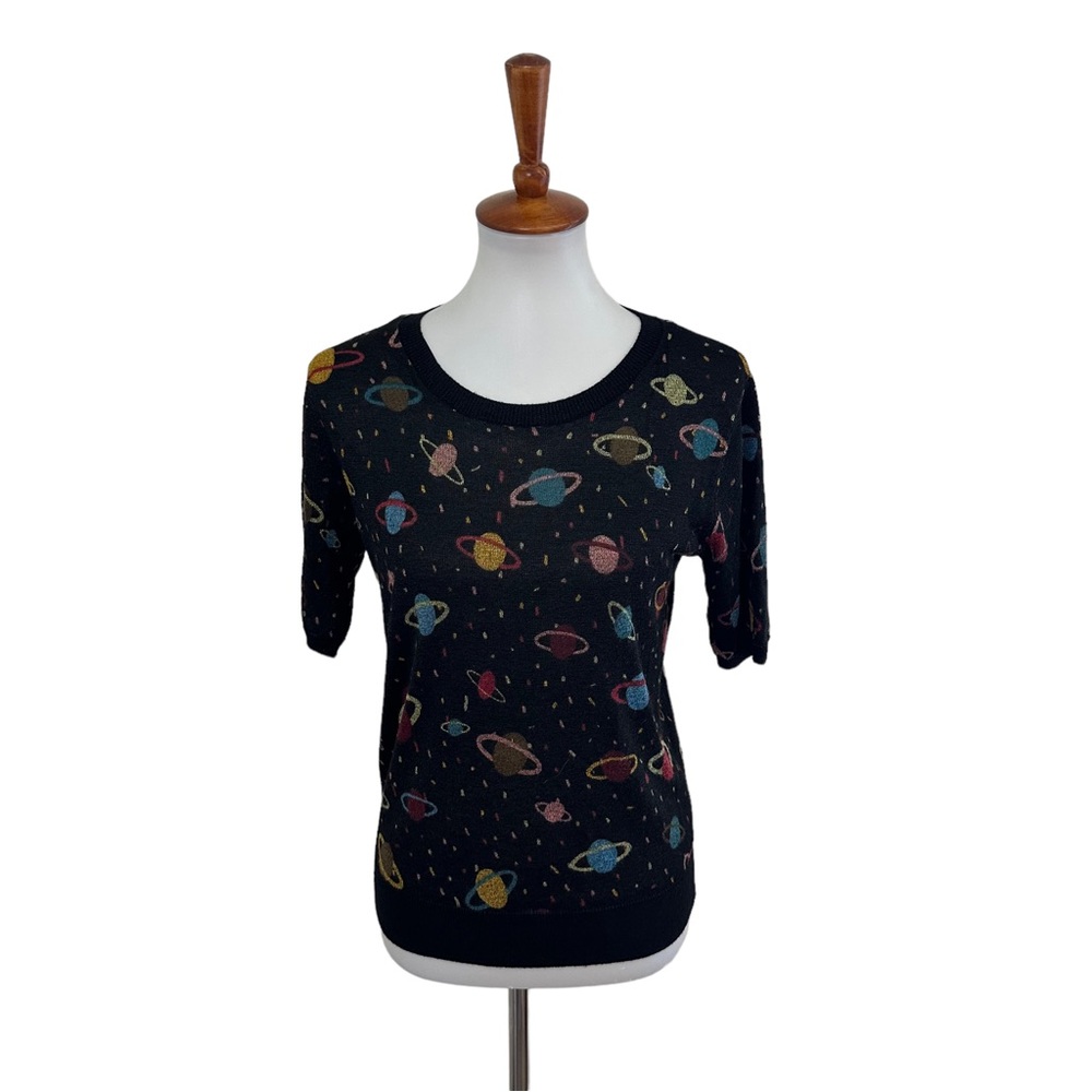 Zara Knit Galaxy Top Space Sweater Tee Black Size Large